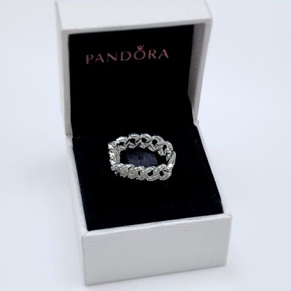 Pandora Pave Cuban Chain Ring Size 7.5 - Picture 6 of 7